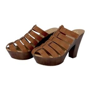 Report Ingrid High‎ Heeled Platform Sandals Mules Slip On Size 9.5 Brown